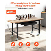 Load image into Gallery viewer, SucceBuy Adjustable Workbench on Wheels Oak Wood Top 60x24 In 2000 lbs Capacity with Drawer Power Outlets for Garage Workshop
