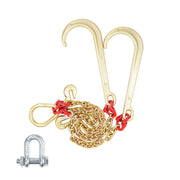 Load image into Gallery viewer, G80 V Towing Bridle Chain Towing with 15" J & Grab Hooks Transport Tow Chain Bridle for Flatbed Truck Wrecker Recovery