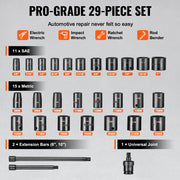 Load image into Gallery viewer, SucceBuy 3/8" Drive Impact Socket Set 29 Pcs Shallow Socket SAE 3/8-1" and Metric 8-22mm 6Point CR-V Alloy Steel for Auto Repair - AMOCART