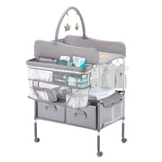 Load image into Gallery viewer, SucceBuy Baby Changing Table Foldable Diaper Change Station with 2 Fabric Drawers Side Basket & Hanging Rod Adjustable Height