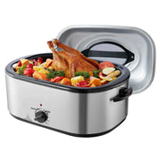 Load image into Gallery viewer, Amocart Electric Roaster Oven 24 QT Turkey Roaster Oven with Self-Basting Lid 1450W Roaster Oven Defrost&Warm Function Silver