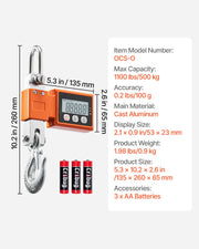 Load image into Gallery viewer, SucceBuy 1100Lbs/500kg Digital Crane Scale Industrial Hanging Scale with LCD Display 0.2lbs Division & 3 Unit Switch for Garage - AMOCART