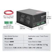 Load image into Gallery viewer, Amocart CO2 Laser Power Supply for 40W/60W/80W/100W/150W Laser Tube US 110V Compatible for Multi-brand Laser Engravers, Cutters