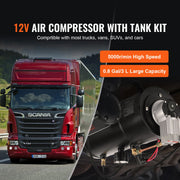 Load image into Gallery viewer, SucceBuy 12V Air Compressor with Tank 0.8 Gal/3L Train Horn Air Compressor 120psi Working Pressure Onboard Air Compressor System - AMOCART