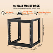 Load image into Gallery viewer, SucceBuy 9U Wall Mount Rack 150lbs Max Load Capacity Open Frame Server Network Rack with Cage Nuts Screw for Server IT Equipment