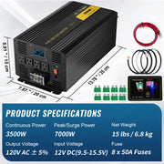 Load image into Gallery viewer, SucceBuy Pure Sine Wave Power Inverter 2500W/3500W/5000W 12V DC to 120V AC Aluminum Alloy LCD Screen & LED Indicators Power Use