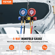 Load image into Gallery viewer, SucceBuy 4 Way AC Gauge-AC Manifold Gauge Set with 5ft Hoses for R134A/R22/R12/R410A Work on Car Freon Charging and Evacuation