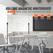 Bild in Galerie-Viewer laden, SucceBuy Rolling Magnetic Whiteboard Double-Sided Mobile Whiteboard 360° Reversible Adjustable Height Dry Erase Board for School