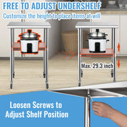 Bild in Galerie-Viewer laden, Amocart 24 x 24 in Stainless Steel Kitchen Worktable shelves Commercial Work Bench Table with Caster Wheels for Home Kitchen