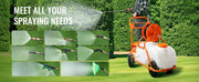 Load image into Gallery viewer, SucceBuy Battery Powered 15 Gal Garden Weed Sprayer with Wheeled Cart 126FT Hose with Reel 8 Nozzles 2 Wands with Lock for Crop