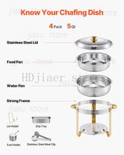 Load image into Gallery viewer, SucceBuy 4 Pack Chafing Dish Buffet Set Stainless Steel Chafer w/4 Full Size Pan Round Catering Warmer Server for Party Banquets