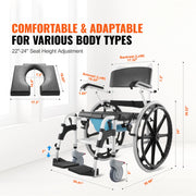 Load image into Gallery viewer, SucceBuy Shower Wheelchair 17.5in Bathroom Wheelchair for Inside Shower Adjustable Rolling Shower Chair for Disabled Adult - AMOCART