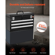 Load image into Gallery viewer, SucceBuy 20in 3-Drawer Metal Tool Box Black/Red Tool Chest with EVA Liners Multifunction Tool Organizer for Garage & Workshop