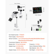 Load image into Gallery viewer, SucceBuy 7-in-1 Wi-Fi Weather Station & APP Control, 7.5-Inch VA Display Solar Powered Sensor, Indoor & Outdoor Weather Forecast