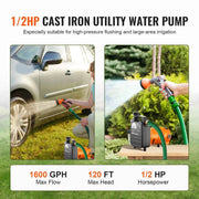 Bild in Galerie-Viewer laden, Amocart Cast Iron Water Transfer Pump 115V AC 1600GPH 1/2HP Portable for Garden, Rain Barrel, Pond, Hot Tub, Aquarium Draining