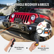 Load image into Gallery viewer, Amocart 6000lbs Electric Winch Car Truck Winch with 1/4 in 55 ft Synthetic Rope Wireless/Wired for Towing SUV Jeep Trailer Boat