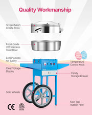 Load image into Gallery viewer, SucceBuy Electric Cotton Candy Machine with Cart Commercial Candy Floss Maker with 20.5 in Stainless Steel Bowl, Sugar Scoop