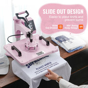 Load image into Gallery viewer, SucceBuy Heat Press Machine 12x15inch 8in 1 Heat Transfer Machine 360° Swing Away T-Shirt for T-Shirts/Mugs/Hats/Plates Pink