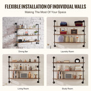Load image into Gallery viewer, SucceBuy Industrial Pipe Shelf Wall-Mount Floating Rustic Wood Shelves Bracket Storage Rack Sundries Holder for Kitchen Bedroom - AMOCART