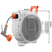 Load image into Gallery viewer, SucceBuy 5/8 Inch x 100ft Retractable Garden Hose Reel with 9 Patterns Nozzle Upgraded Slow Return System and 180°Swivel Bracket
