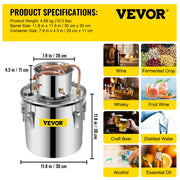 Charger l'image dans la visionneuse de galerie, Amocart 3 5 8 13 Gal Alcohol Still Stainless Steel Alcohol Distiller Copper Tube Home Brewing Kit for DIY Whisky Wine