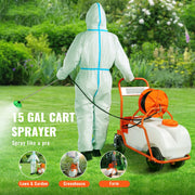 Load image into Gallery viewer, SucceBuy Battery Powered 15 Gal Garden Weed Sprayer with Wheeled Cart 126FT Hose with Reel 8 Nozzles 2 Wands with Lock for Crop