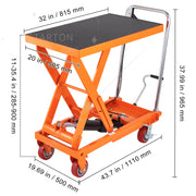 Load image into Gallery viewer, with 4 Wheels for Material Handling Transport SucceBuy 1100lbs Hydraulic Lift Table Cart Manual Scissor 35.4" Lifting Height