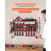 Bild in Galerie-Viewer laden, Amocart 3 Tire Power Tool Organizer Drill Storage Rack with Charging Station & Side Pegboard Tool Organizer for Garage Workshop