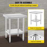 Load image into Gallery viewer, Amocart Stainless Steel Table for Prep & Work Metal Commercial Kitchen Heavy Duty Table with Adjustable Under Shelf and Foot