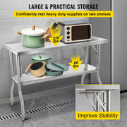 Bild in Galerie-Viewer laden, Amocart Folding Commercial Prep Table Commercial Worktable Workstation with Undershelf Folding Table for Home Kitchen