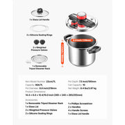 Charger l'image dans la visionneuse de galerie, Amocart 6.3 8 10 12 Qt Pressure Cooker Stainless Steel Pressures Canner with Steaming Rack Tempered Glass Lid for Meat, Beans,