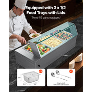 Bild in Galerie-Viewer laden, Amocart Commercial Food Warmer Electric Stainless Steel Steam Food Warmer with Glass Cover Countertop Buffet Bain Marie w/ Soup
