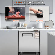 Load image into Gallery viewer, Amocart 28in 48in Undercounter Worktop Refrigerator Stainless Steel Refrigerated Food Prep Station Fan Cooling for Bar