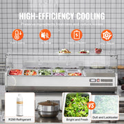 Bild in Galerie-Viewer laden, SucceBuy Refrigerated Condiment Prep Station with 3 1/3 Pans & 4 1/6 Pans 304 Stainless Body and PC Lid with Glass Guard ETL