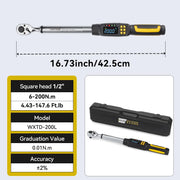 Charger l'image dans la visionneuse de galerie, Clé dynamométrique numérique 1/2'' Précision 2% Outils à main 1/4'' 3/8'' Clé dynamométrique numérique pour auto, moto, vélo Waxtron Hot
