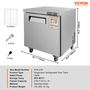 Load image into Gallery viewer, Amocart 28in 48in Undercounter Worktop Refrigerator Stainless Steel Refrigerated Food Prep Station Fan Cooling for Bar