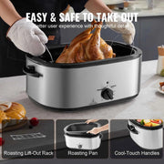 Load image into Gallery viewer, Amocart Electric Roaster Oven 24 QT Turkey Roaster Oven with Self-Basting Lid 1450W Roaster Oven Defrost&Warm Function Silver