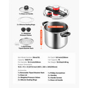 Charger l'image dans la visionneuse de galerie, Amocart 6.3 8 10 12 Qt Pressure Cooker Stainless Steel Pressures Canner with Steaming Rack Tempered Glass Lid for Meat, Beans,