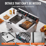 Bild in Galerie-Viewer laden, Amocart 12L Electric Deep Fryer w/Dual Removable Tanks Commercial Countertop Fryer for Chicken French Fries Frying Chips