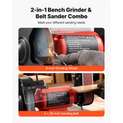 Load image into Gallery viewer, SucceBuy 8" Bench Grinder & 2" x 28" Belt Sander Combo 350W Professional Sanding Machine with LED Work Light for Metalworking