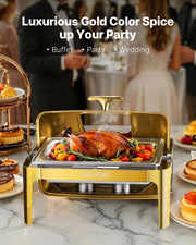 Bild in Galerie-Viewer laden, Amocart 9Qt Roll Top Chafing Dish Buffet Stainless Steel Chafer with Full Size Pan Visible Lid Rectangle Catering Warmer Server