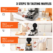 Load image into Gallery viewer, SucceBuy Electric Waffle Maker Stainless Steel Round Waffle Iron Non-Stick Waffle Baker Machine Teflon-Coated Baking Pans - AMOCART