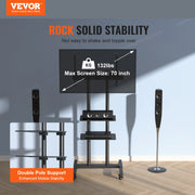 Load image into Gallery viewer, SucceBuy Mobile TV Stand Height Adjustable TV Stand w/ Wheels Double Tray for Audio-Visual Devices Rolling TV Stand for Bedroom