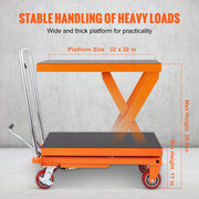 Load image into Gallery viewer, Amocart 1100lbs Hydraulic Lift Table Cart Manual Single Scissor 35.4" Lifting Height with 4 Wheels for Handling Transport