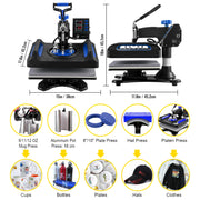 Load image into Gallery viewer, SucceBuy 5/8in1 15x15"/12x15"Dual-tube Heating Insulation Cotton Heat Press Sublimation Machine 360°Swing Design for Tshirts Etc