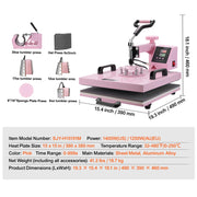 Bild in Galerie-Viewer laden, Amocart Heat Press Machine 12x15 inch 8 in 1 Heat Transfer Machine 360° Swing Away T-Shirt for T-Shirts/Mugs/Hats/Plates Pink
