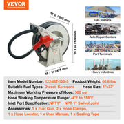 Load image into Gallery viewer, SucceBuy 33/50/66ft Fuel Hose Reel Extra Long Retractable Spring Driven Auto Swivel Rewind for Auto Repair Heavy Industries - AMOCART