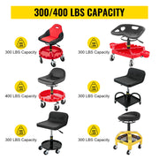 Load image into Gallery viewer, SucceBuy Rolling Garage Stool Car Detailing Stool Adjustable Height Mechanic Seat With Tool Tray Workshop Auto Repair Shop Stool