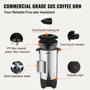 Load image into Gallery viewer, Amocart 50 Cups Commercial Coffee Urn Stainless Steel Large Coffee Dispenser 1000W Electric Coffee Maker Urn For Quick Brewing