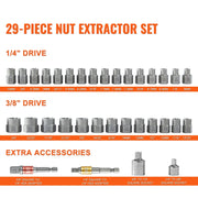Load image into Gallery viewer, SucceBuy 29PCs Bolt Extractor Set Bolt and Nut Remover Set 6mm to 10mm 13/32" to 3/4" CR-MO Steel Extraction Socket Set